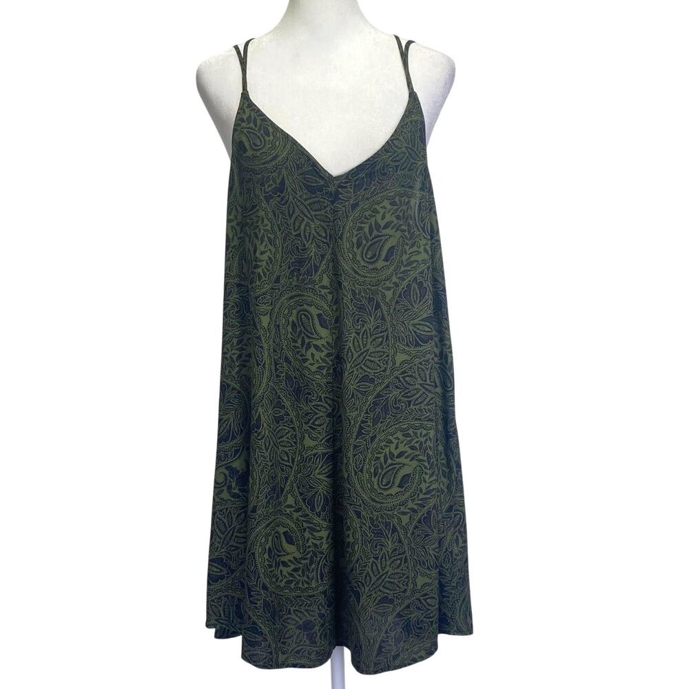 ABERCROMBIE & FITCH Green Black Paisley Mini Dress S A-line Strappy Cut Out Boho